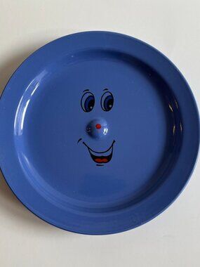 Vintage Gryphonware Blue Ceramic Funny Face Plate with 3D Protruding Nose